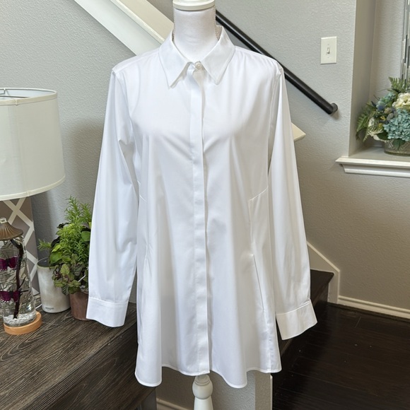 Foxcroft Cici No Iron Pinpoint Long Sleeve Tunic - Picture 7 of 14